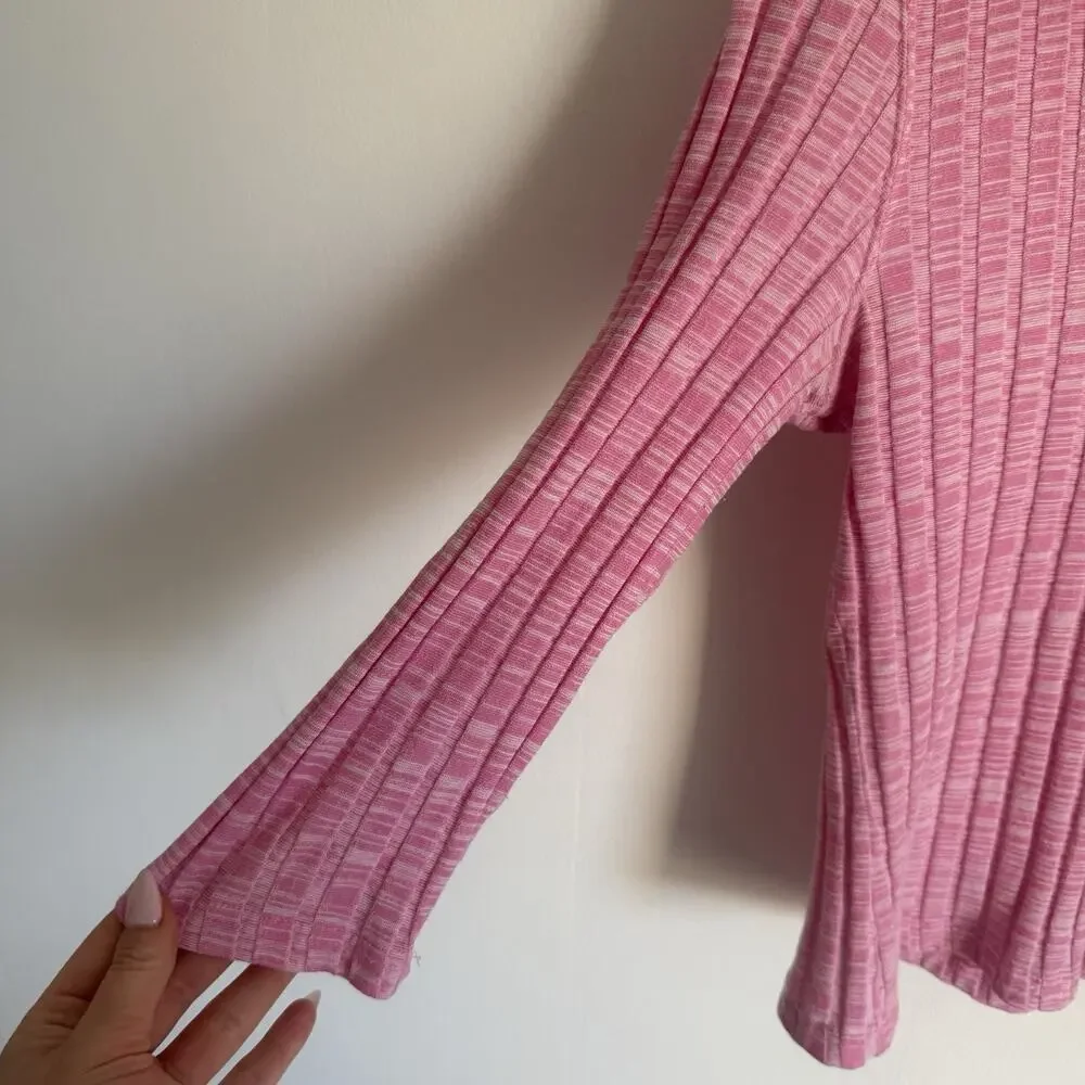 Vtg Y2K LEI Collared Shirt Pink Ribbed Coquette M Bella Swan Preppy Indie Sleaze